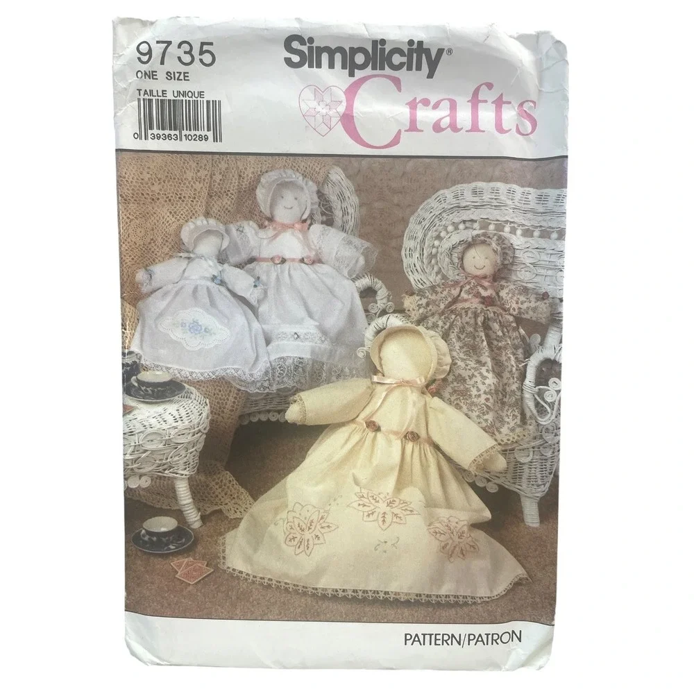 Simplicity 9735 Heirloom Doll Clothes One Size Craft Pattern Stuffed Toy